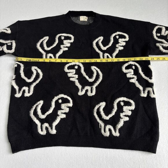 Dreamers By Debut T Rex Dinosaur Sweater Womens L Black Novelty Teacher Oversize - Picture 6 of 9